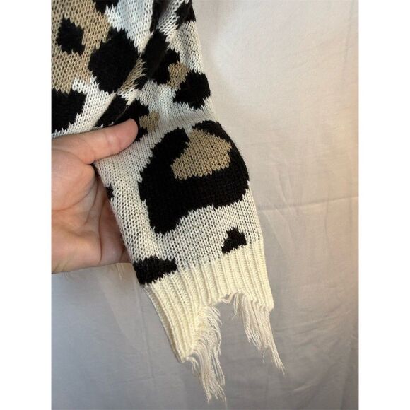 Just Polly Sweater Womens Small Ivory Leopard Print Distressed - Picture 5 of 11